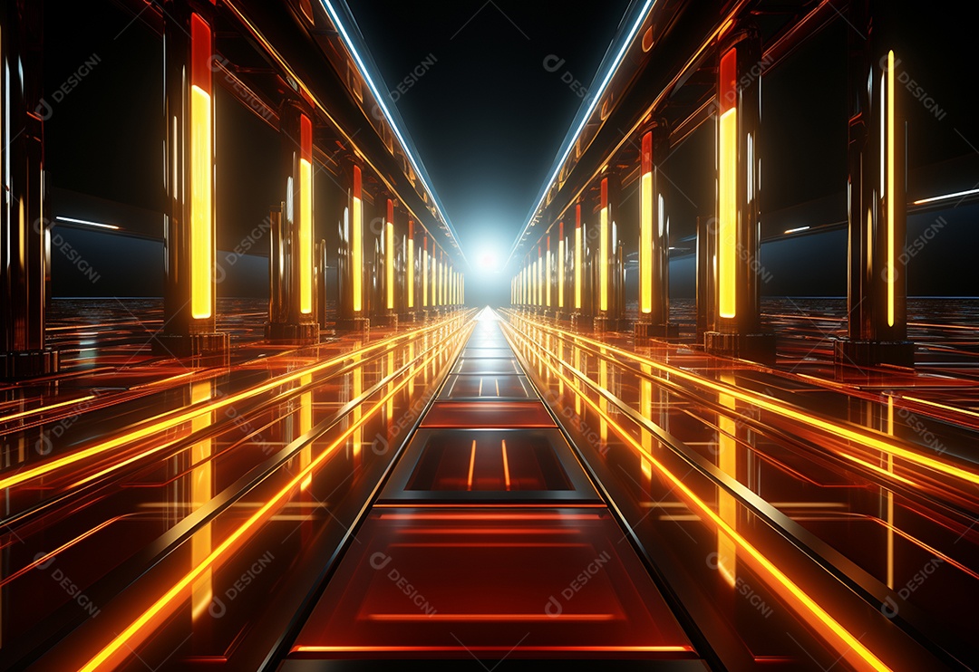 Amarelo e vermelho Neon iluminado cenário futurista imagem realista, ultra hd, design alto muito detalhado