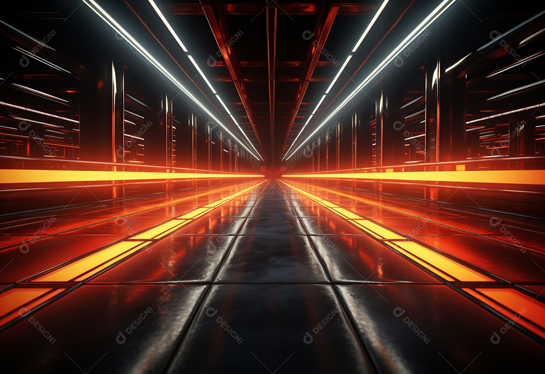 Amarelo e vermelho Neon iluminado cenário futurista imagem realista, ultra hd, design alto muito detalhado