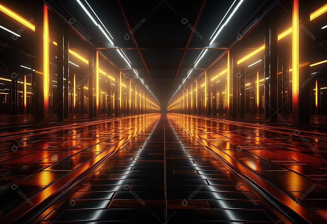 Amarelo e vermelho Neon iluminado cenário futurista imagem realista, ultra hd, design alto muito detalhado