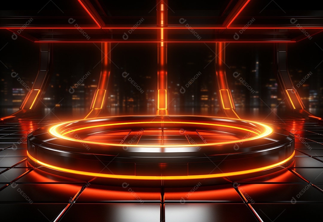 Amarelo e vermelho Neon iluminado cenário futurista imagem realista, ultra hd, design alto muito detalhado