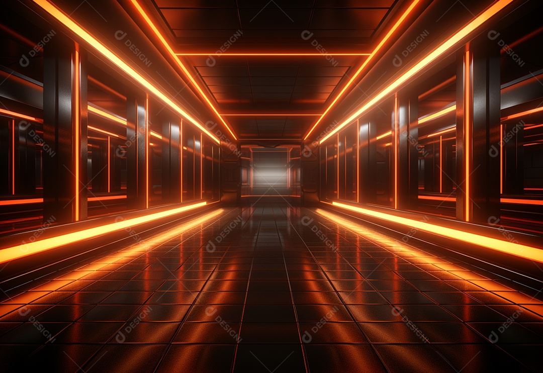 Amarelo e vermelho Neon iluminado cenário futurista imagem realista, ultra hd, design alto muito detalhado