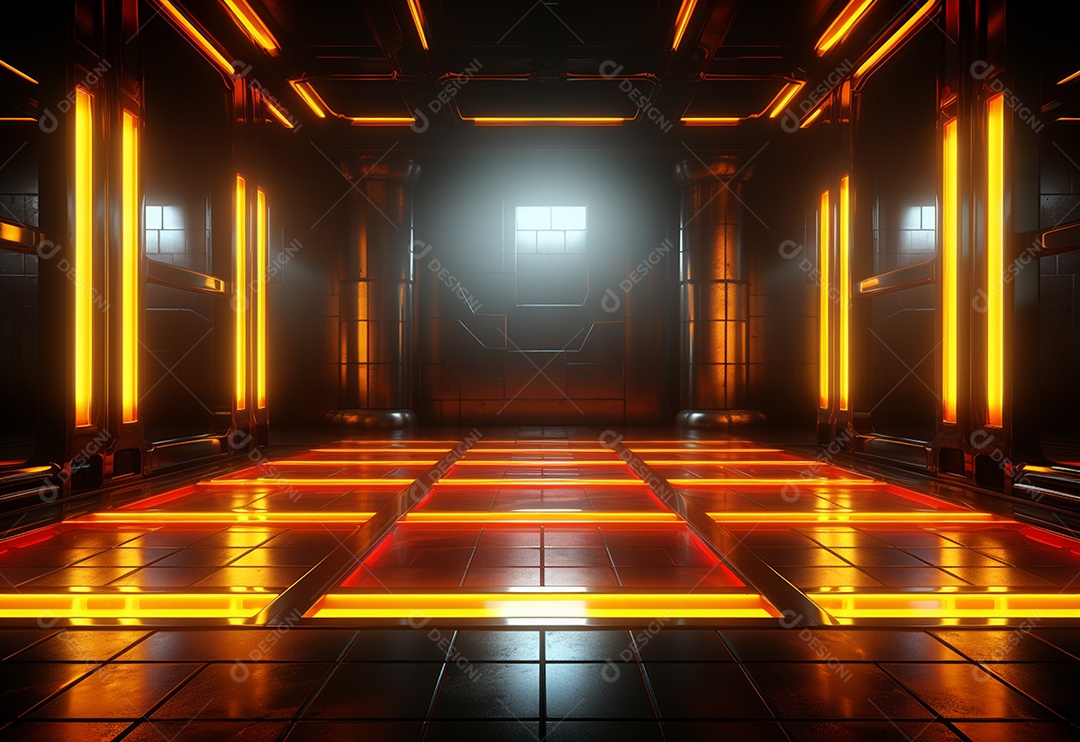 Amarelo e vermelho Neon iluminado cenário futurista imagem realista, ultra hd, design alto muito detalhado