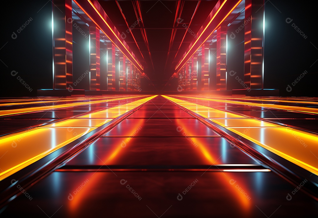 Amarelo e vermelho Neon iluminado cenário futurista imagem realista, ultra hd, design alto muito detalhado