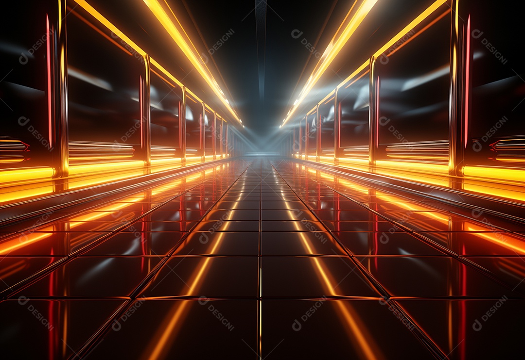 Amarelo e vermelho Neon iluminado cenário futurista imagem realista, ultra hd, design alto muito detalhado