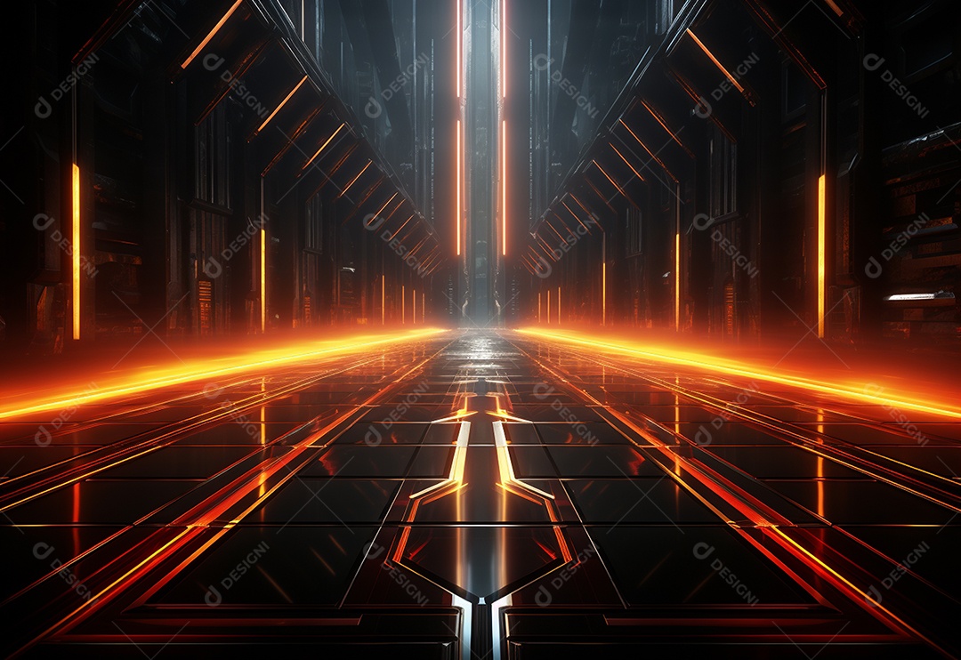 Amarelo e vermelho Neon iluminado cenário futurista imagem realista, ultra hd, design alto muito detalhado