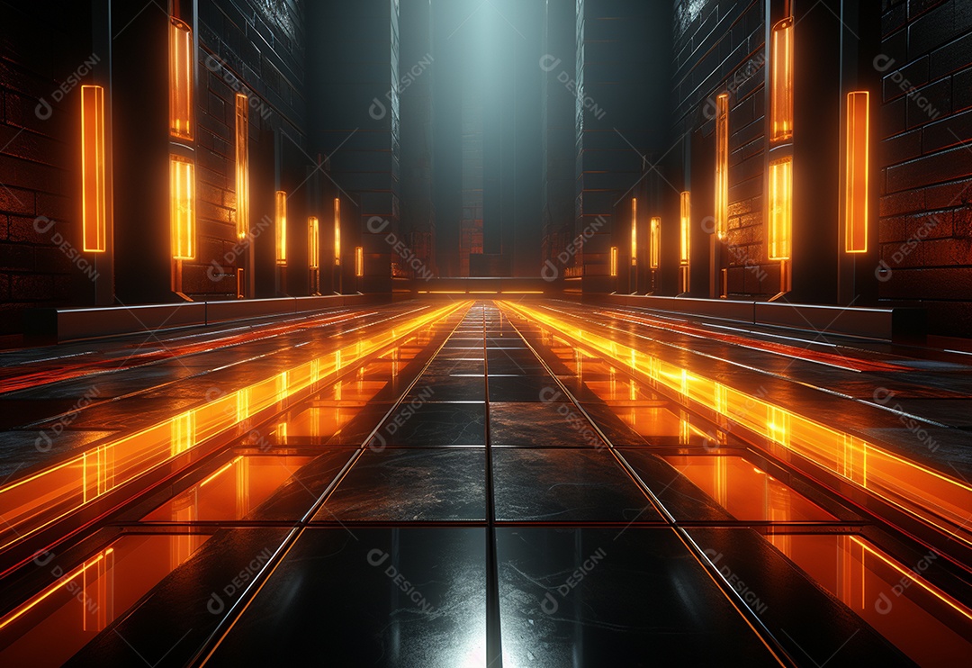 Amarelo e vermelho Neon iluminado cenário futurista imagem realista, ultra hd, design alto muito detalhado