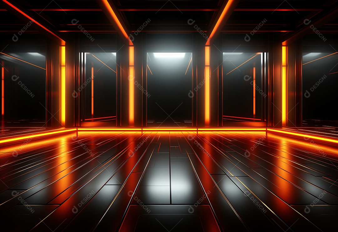 Amarelo e vermelho Neon iluminado cenário futurista imagem realista, ultra hd, design alto muito detalhado