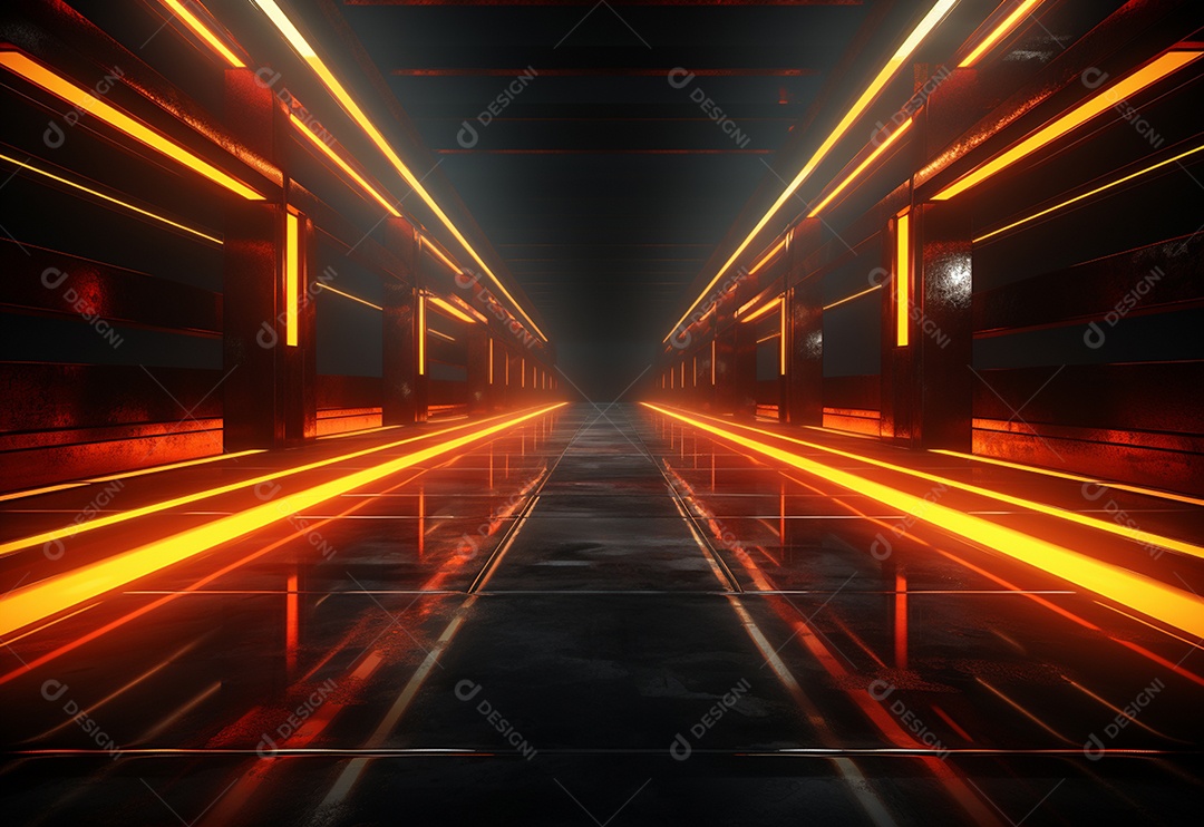 Amarelo e vermelho Neon iluminado cenário futurista imagem realista, ultra hd, design alto muito detalhado