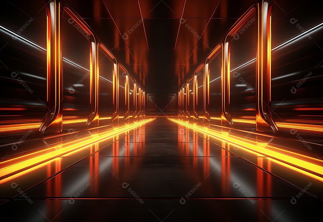 Amarelo e vermelho Neon iluminado cenário futurista imagem realista, ultra hd, design alto muito detalhado