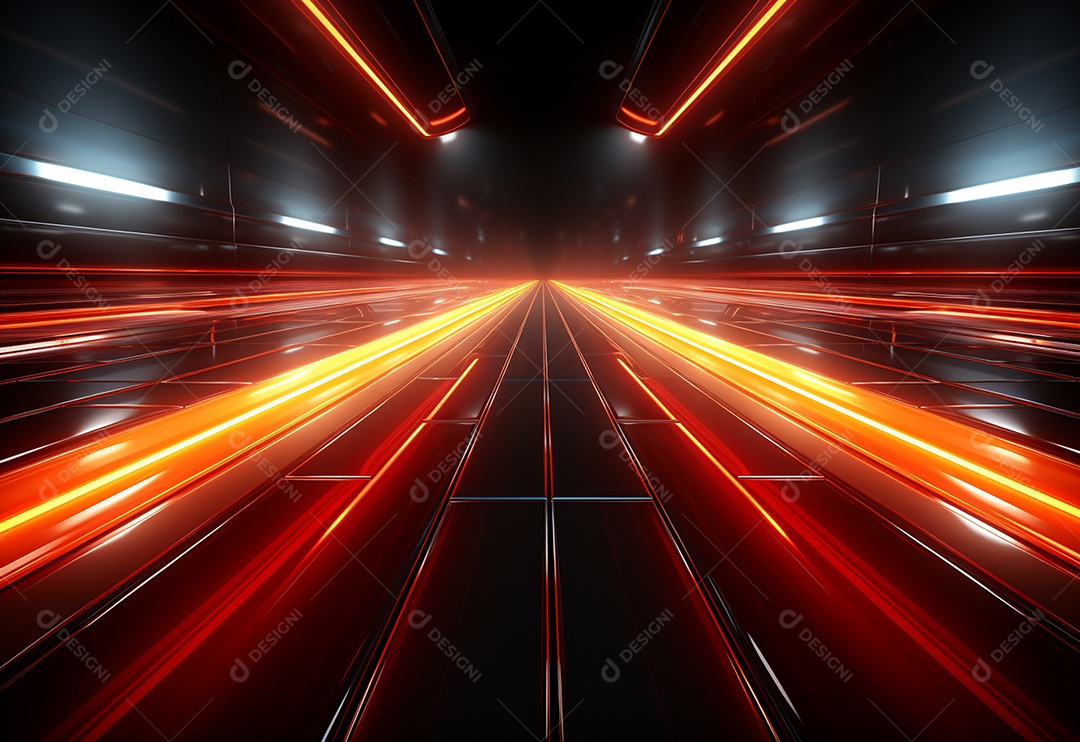 Amarelo e vermelho Neon iluminado cenário futurista imagem realista, ultra hd, design alto muito detalhado