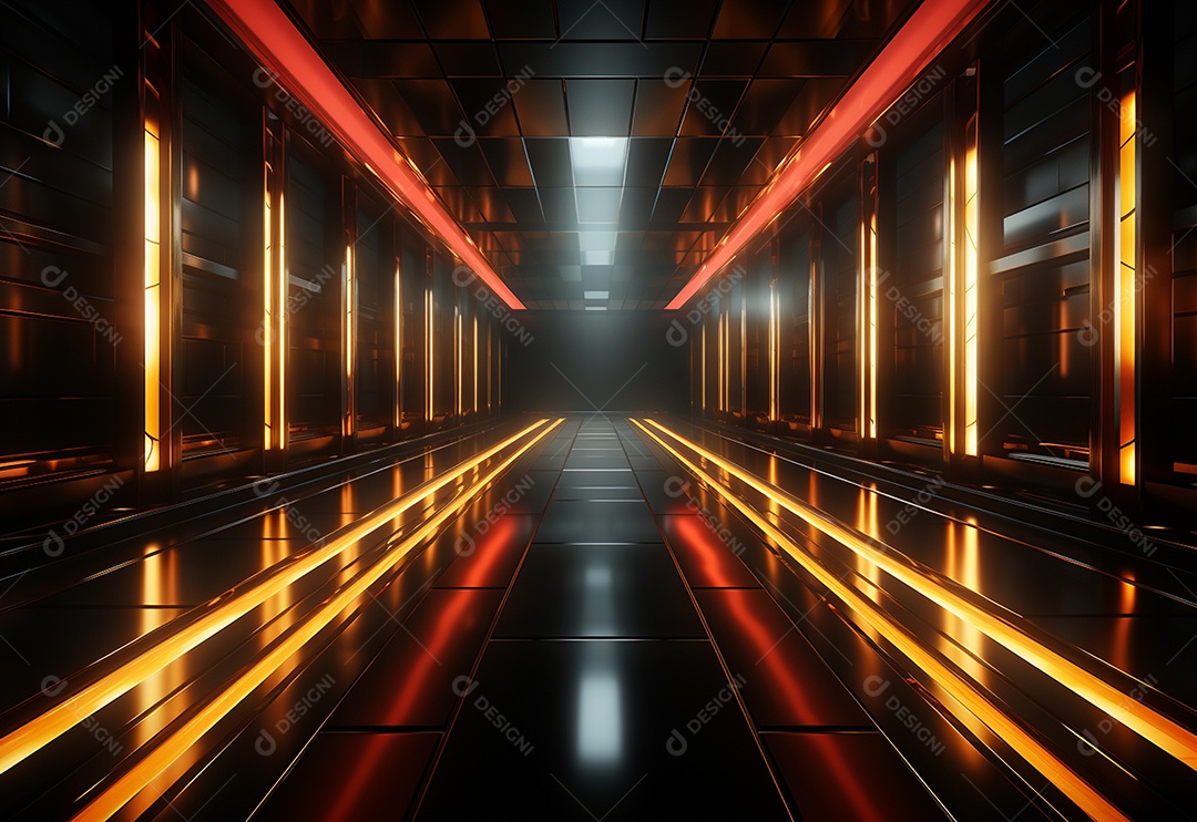 Amarelo e vermelho Neon iluminado cenário futurista imagem realista, ultra hd, design alto muito detalhado