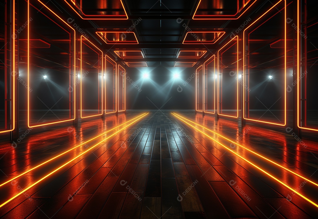 Amarelo e vermelho Neon iluminado cenário futurista imagem realista, ultra hd, design alto muito detalhado