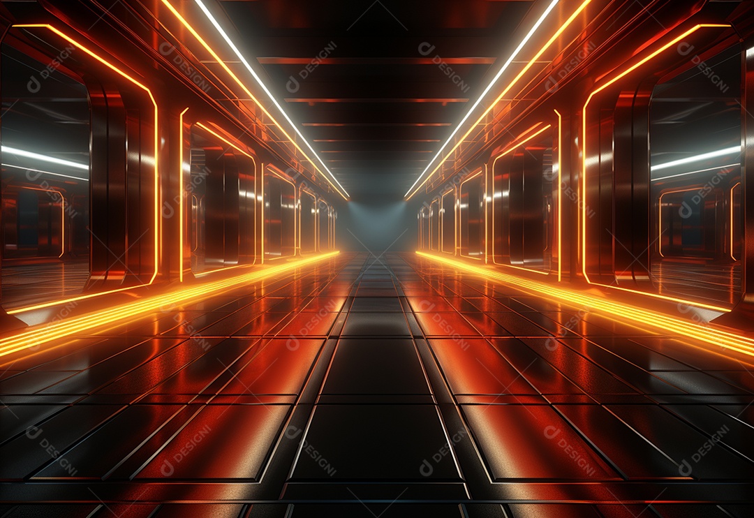 Amarelo e vermelho Neon iluminado cenário futurista imagem realista, ultra hd, design alto muito detalhado