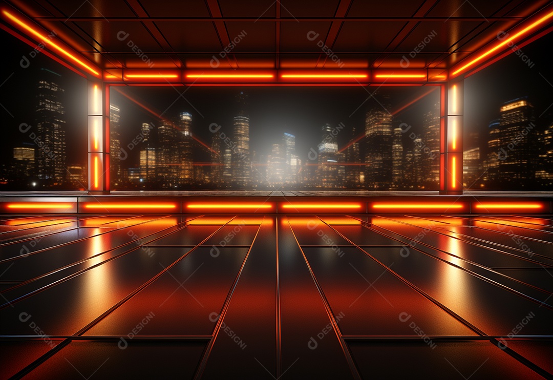 Amarelo e vermelho Neon iluminado cenário futurista imagem realista, ultra hd, design alto muito detalhado