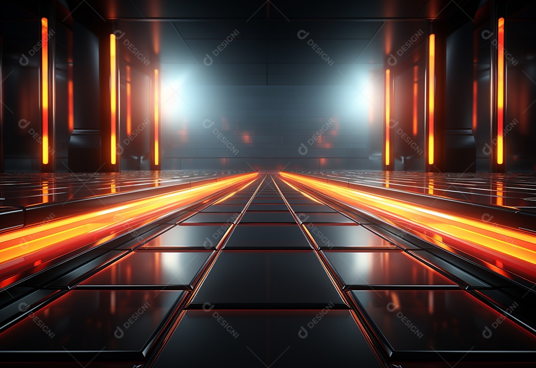 Amarelo e vermelho Neon iluminado cenário futurista imagem realista, ultra hd, design alto muito detalhado