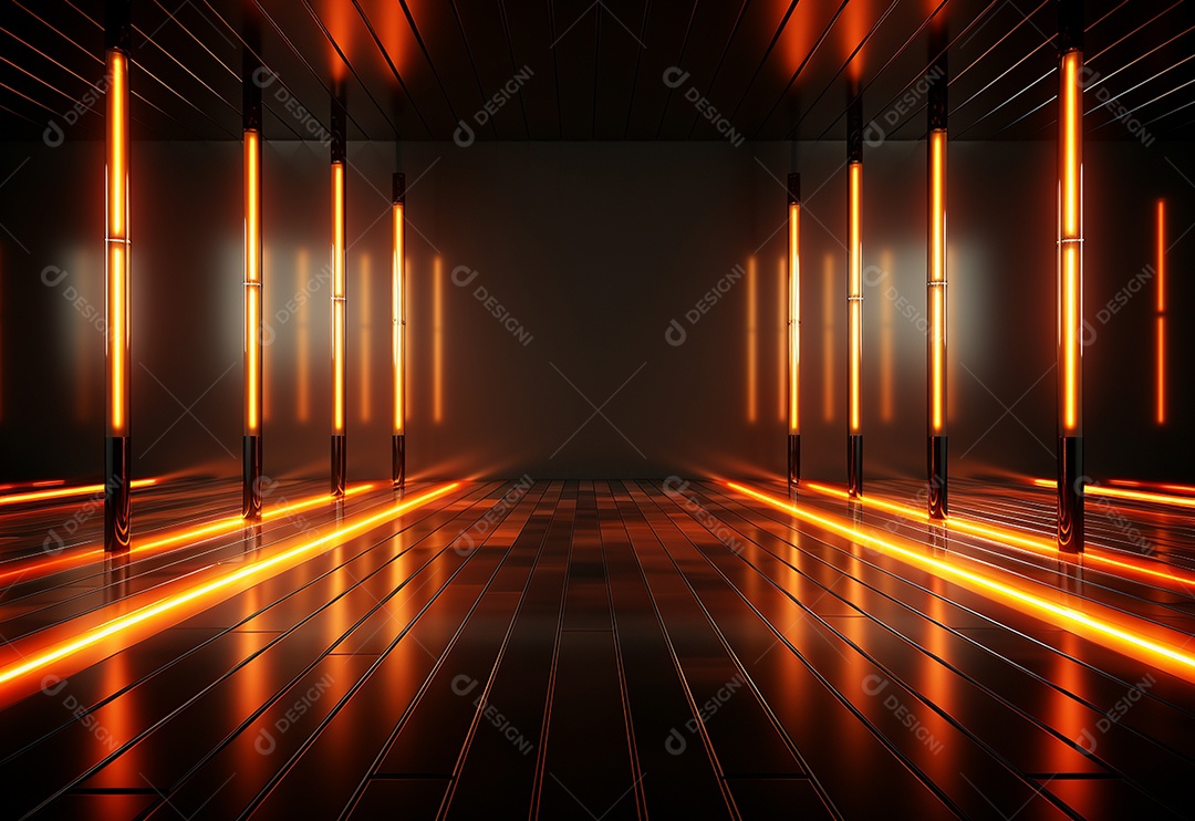 Amarelo e vermelho Neon iluminado cenário futurista imagem realista, ultra hd, design alto muito detalhado