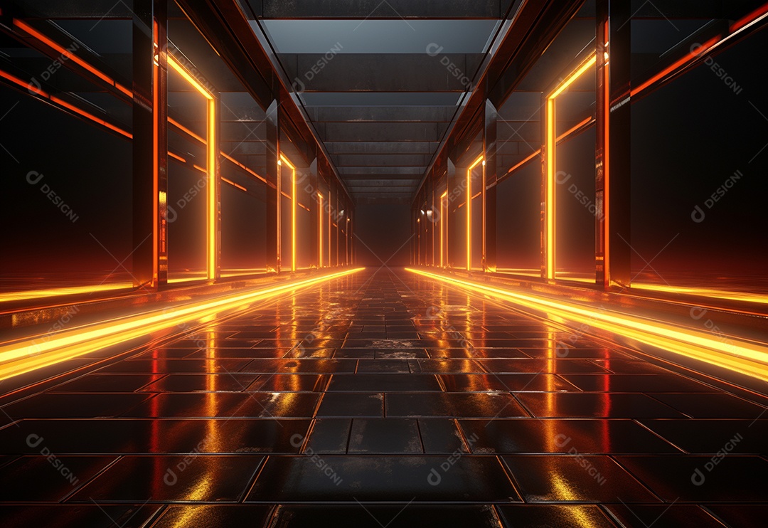 Amarelo e vermelho Neon iluminado cenário futurista imagem realista, ultra hd, design alto muito detalhado