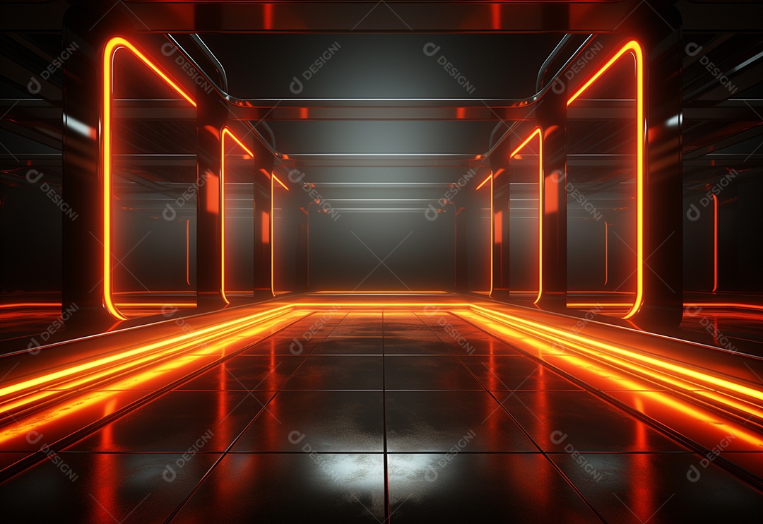 Amarelo e vermelho Neon iluminado cenário futurista imagem realista, ultra hd, design alto muito detalhado