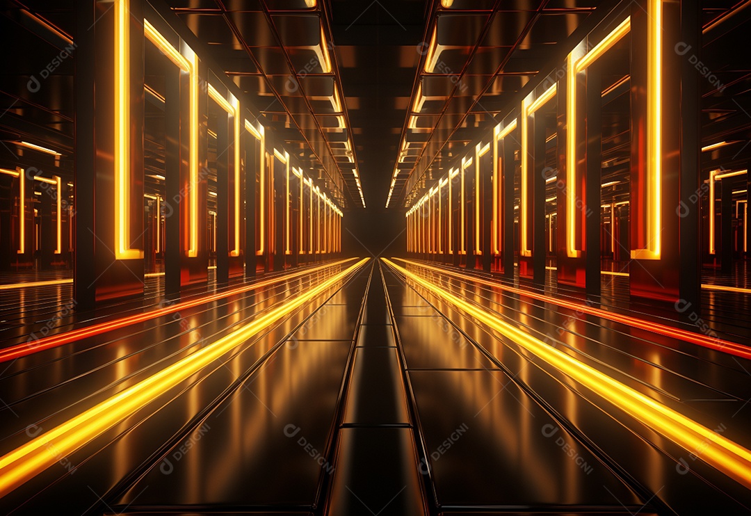 Amarelo e vermelho Neon iluminado cenário futurista imagem realista, ultra hd, design alto muito detalhado