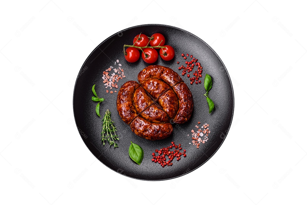 Linguiça sobre prato fundo isolado