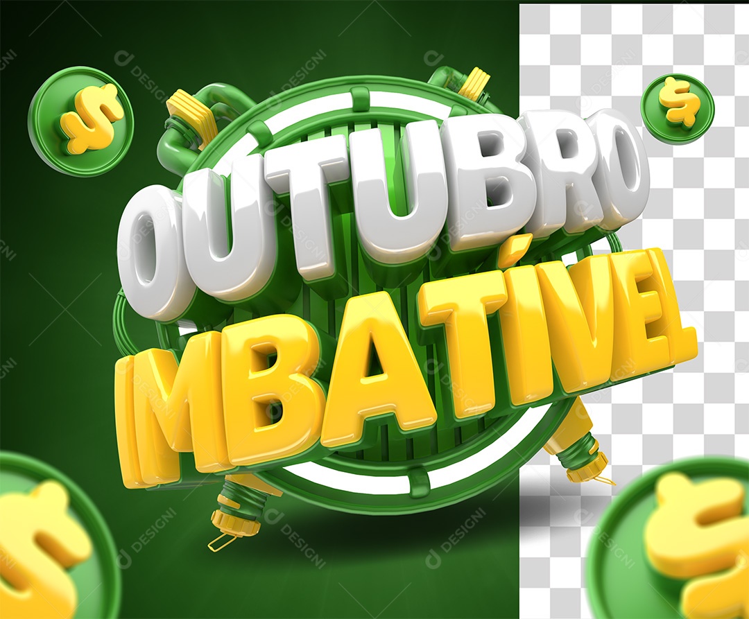 Outubro Imbatível Selo 3D Para Composição PSD
