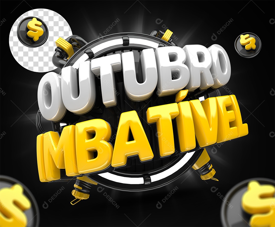 Outubro Imbatível Selo 3D Para Composição PSD