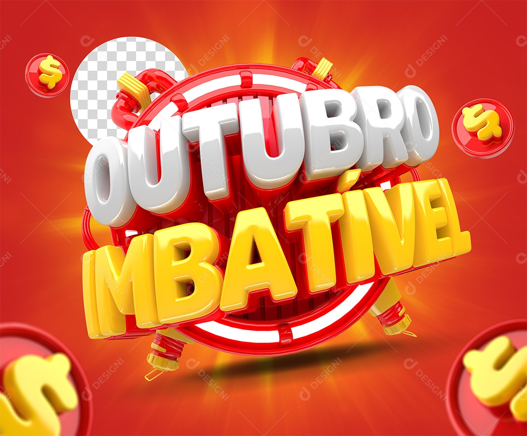 Selo 3D Outubro Imbatível Para Composição PSD
