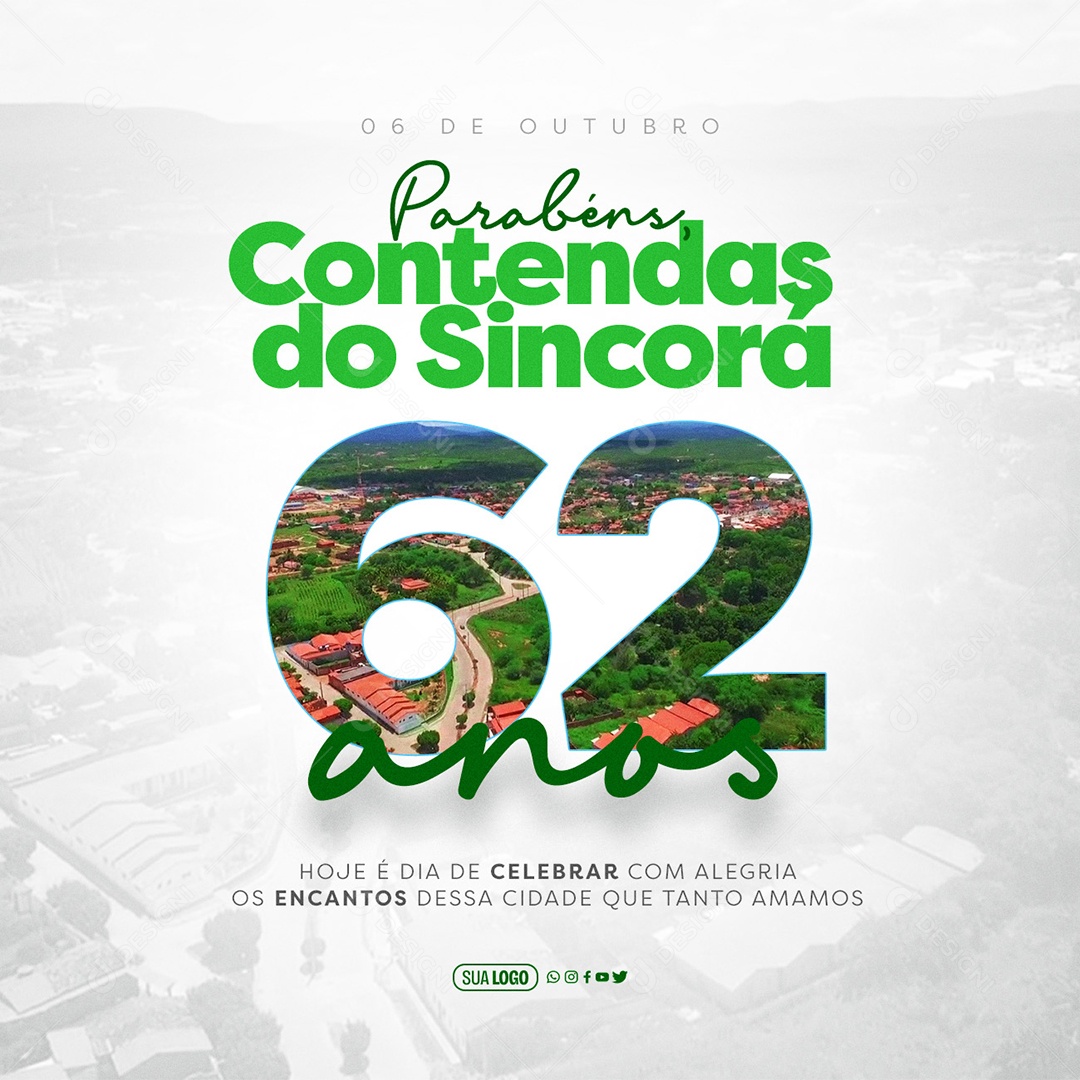 Aniversário de Contendas do Sincorá 06 de Outubro 62 Anos Parabéns Social Media PSD Editável
