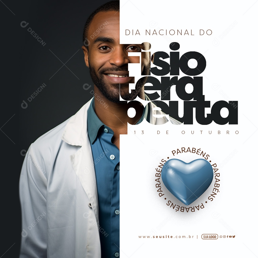 Dia Nacional da Fisioterapeuta 13 de Outubro Parabéns Social Media PSD Editável