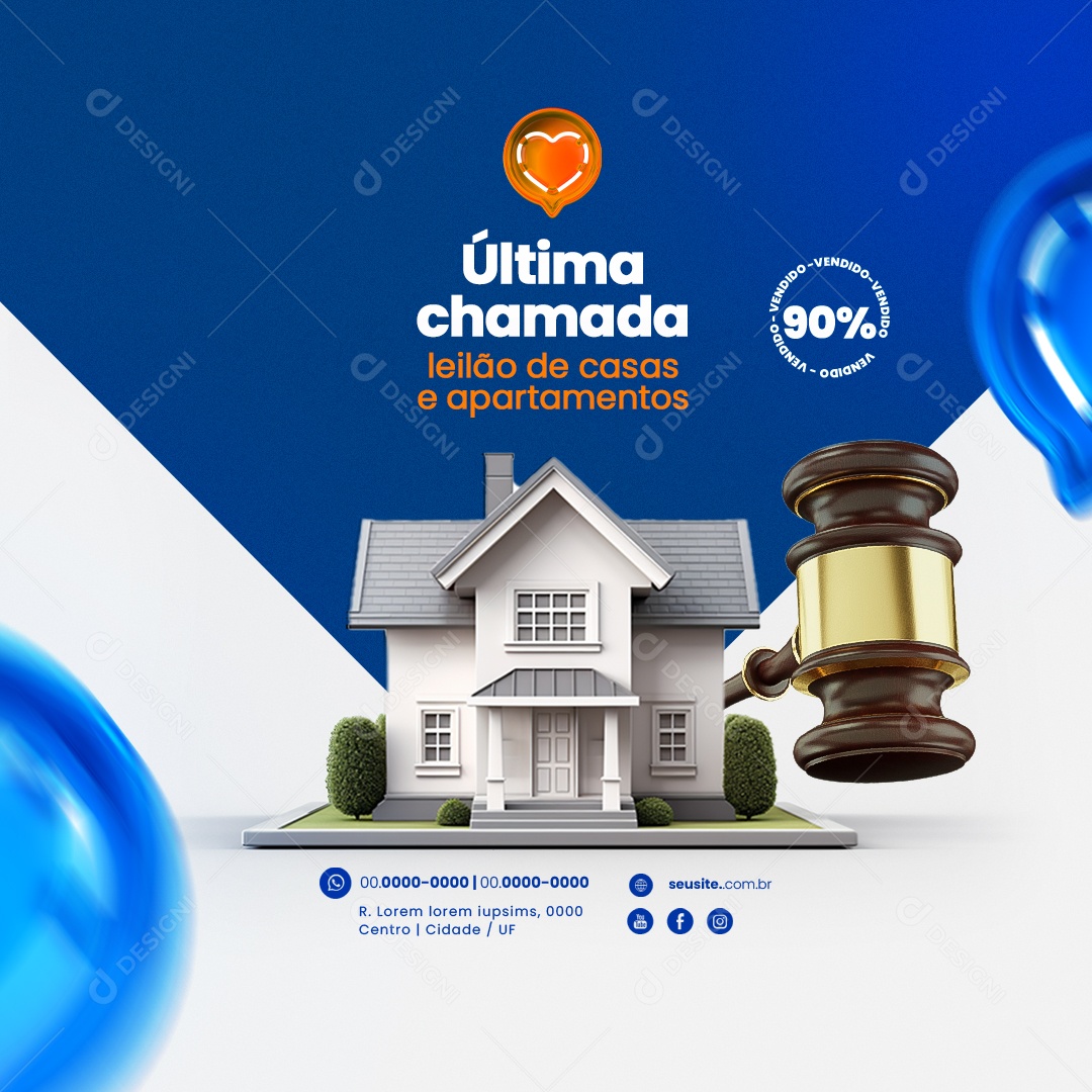 Última Chamada Leilão de Casas e Apartamentos 90% Vendido Social Media PSD Editável