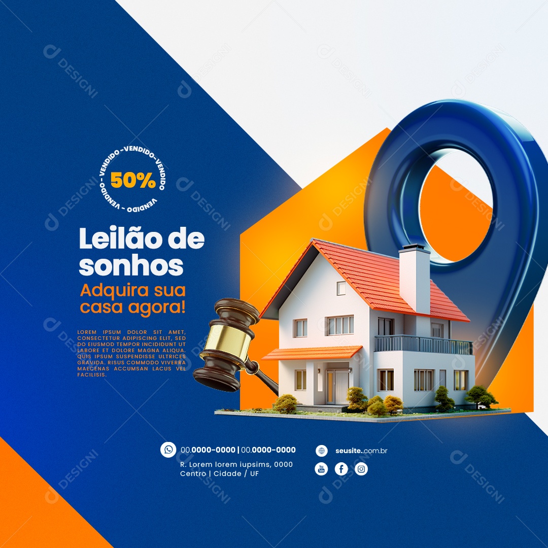 Leilão de Sonhos Adquira sua Casa Agora Social Media PSD Editável