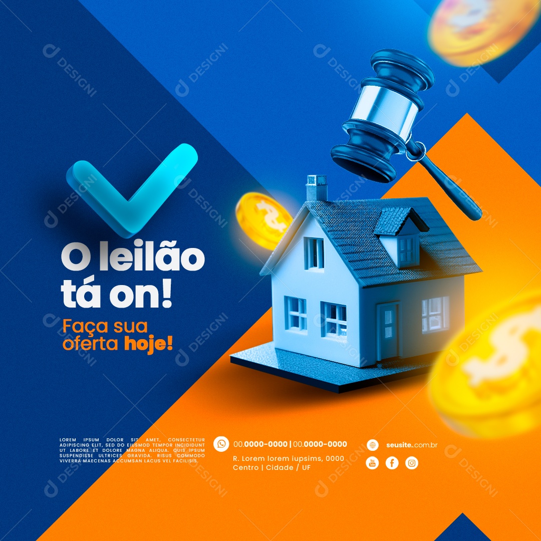 Leilão de Casa O Leilão Tá On Faça sua Oferta Hoje Social Media PSD Editável