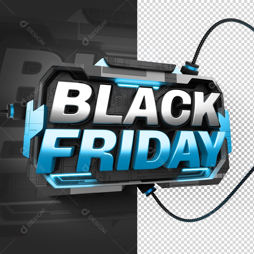 Black Friday Selo 3D Branco Preto  para Composição PSD