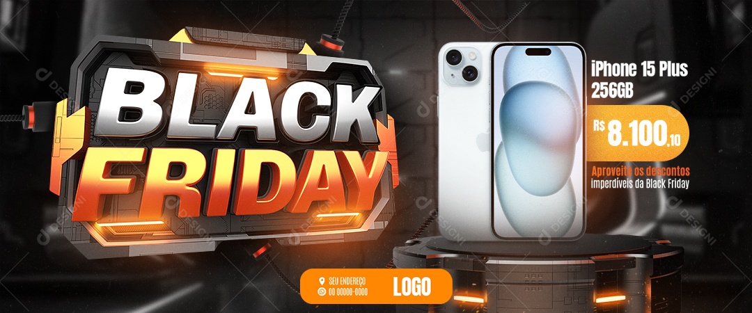 Banner Black Friday Iphone 15 Plus 256 GB Aproveite os Descontos Social Media PSD Editável