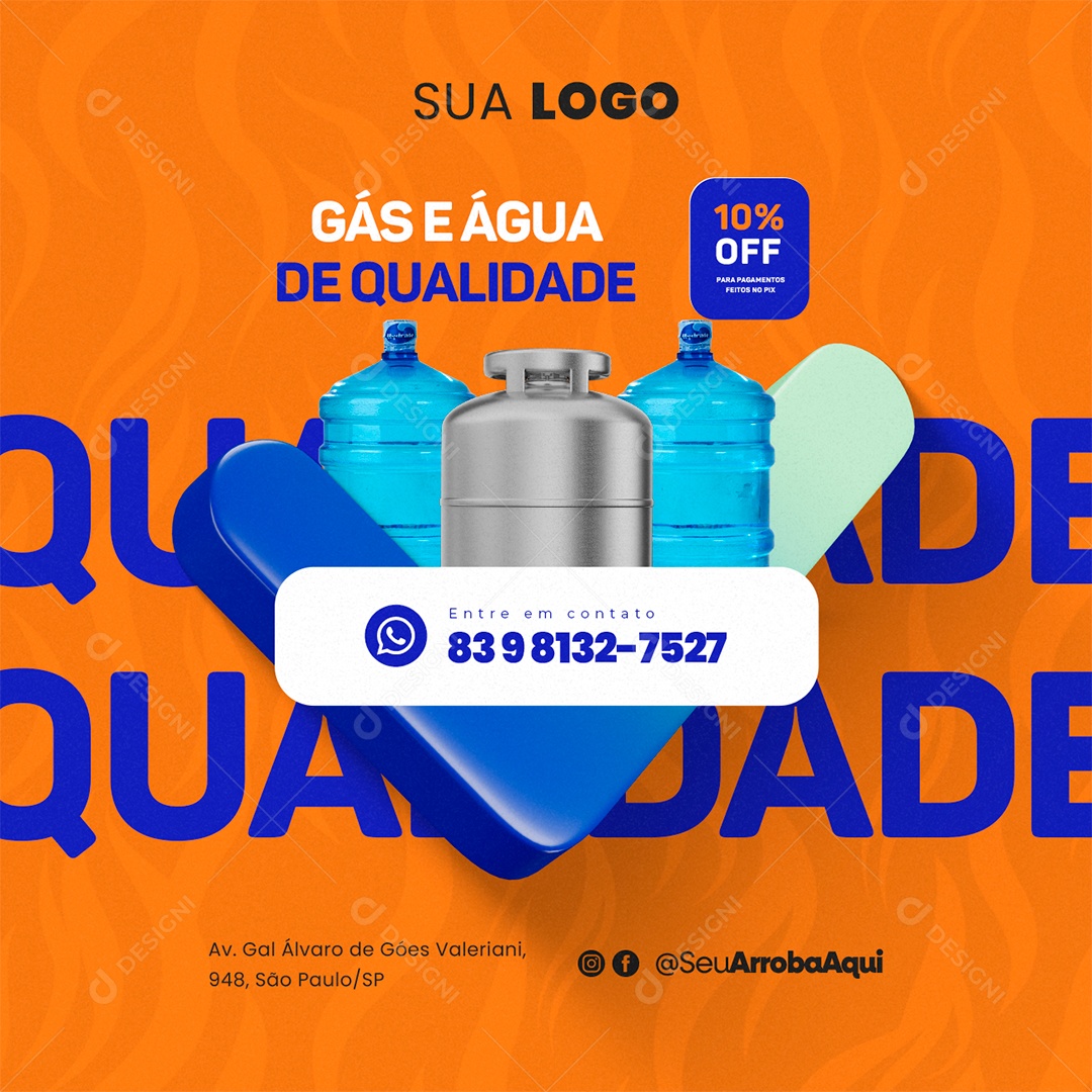 Distribuidora de Gás e Água de Qualidade 10% Off Social Media PSD Editável