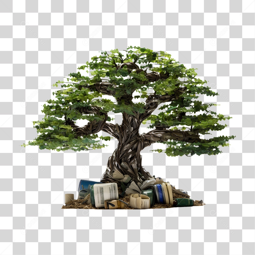 Arvore com Lixos ao Redor PNG Transparente