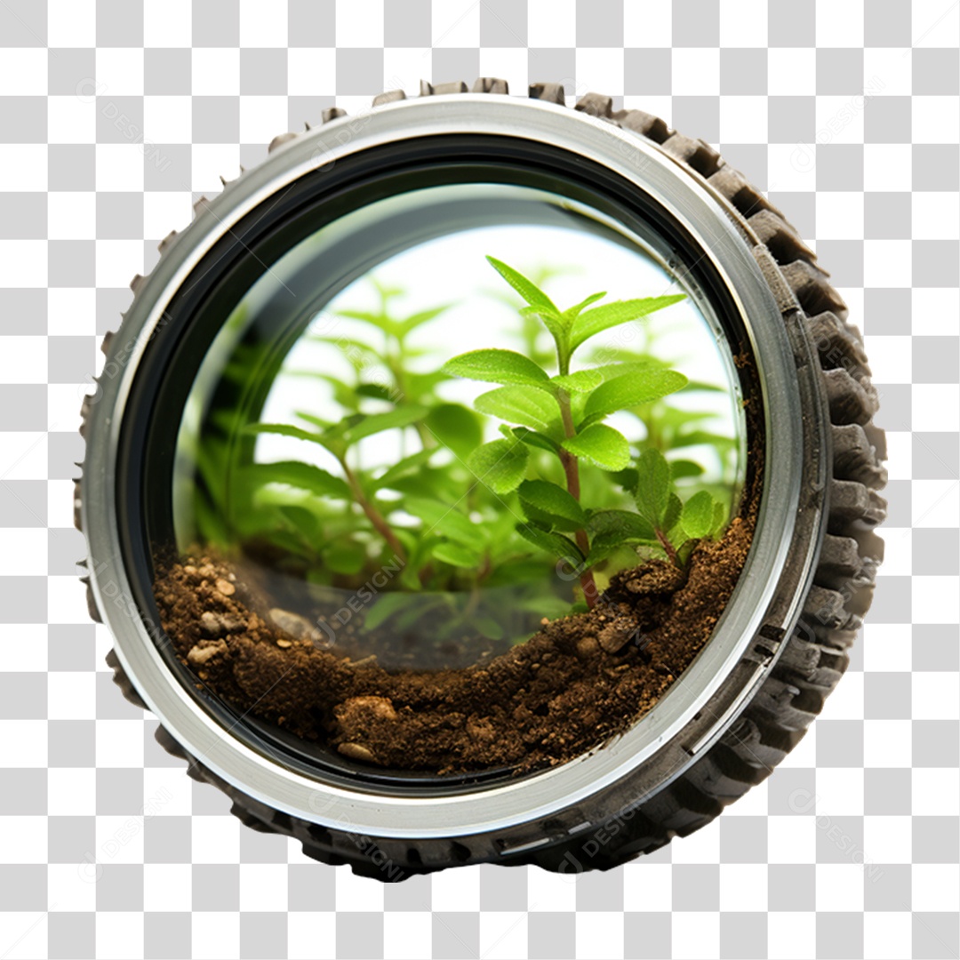 Pneu com Planta Dentro PNG Transparente