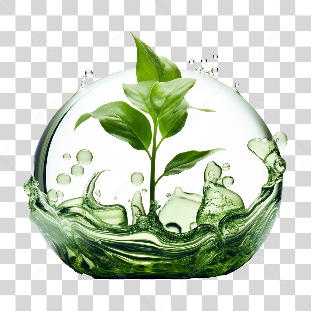 Bolha de Agua com Planta Dentro PNG Transparente