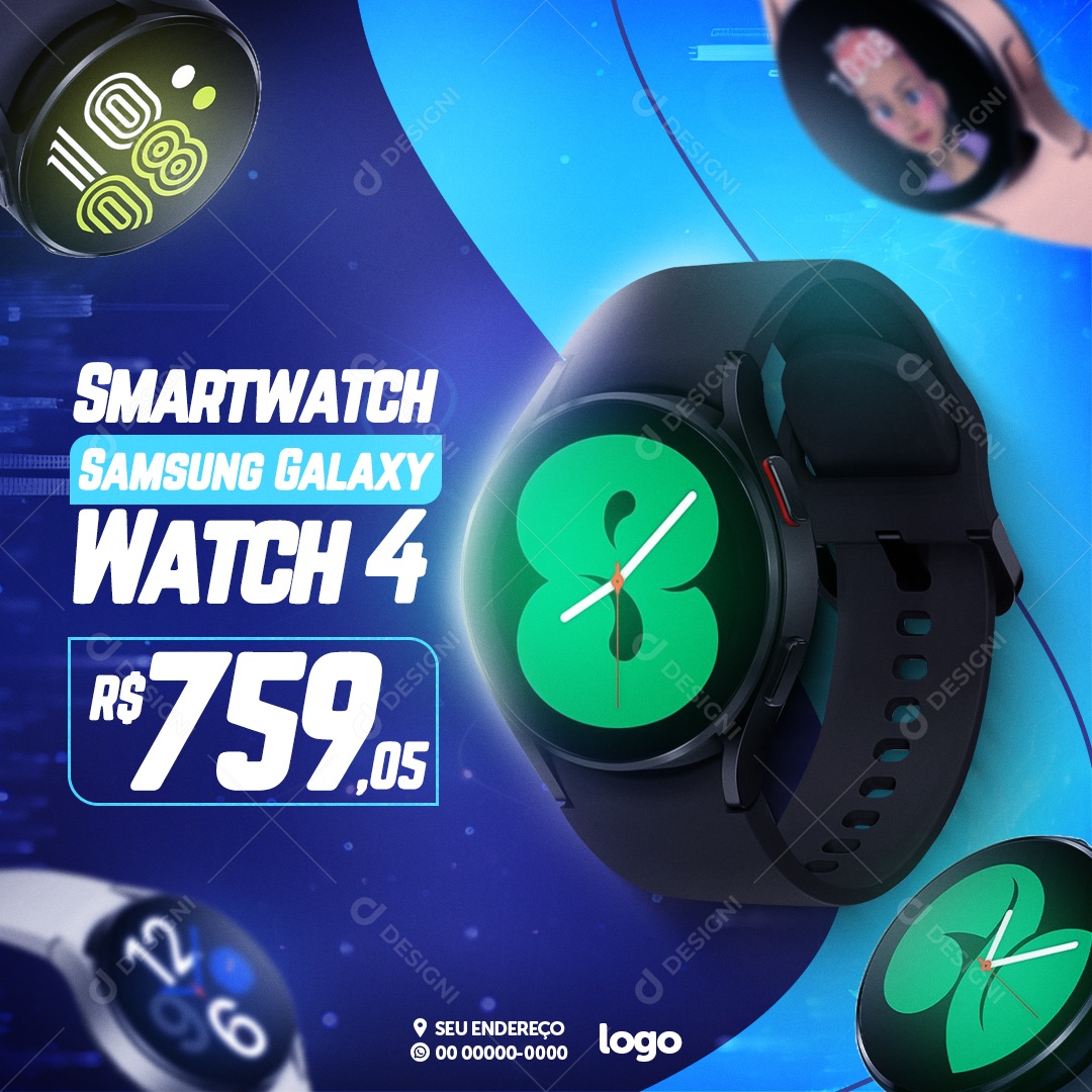 Informática Smartwatch Samsung Galaxy Watch 4 Social Media PSD Editável