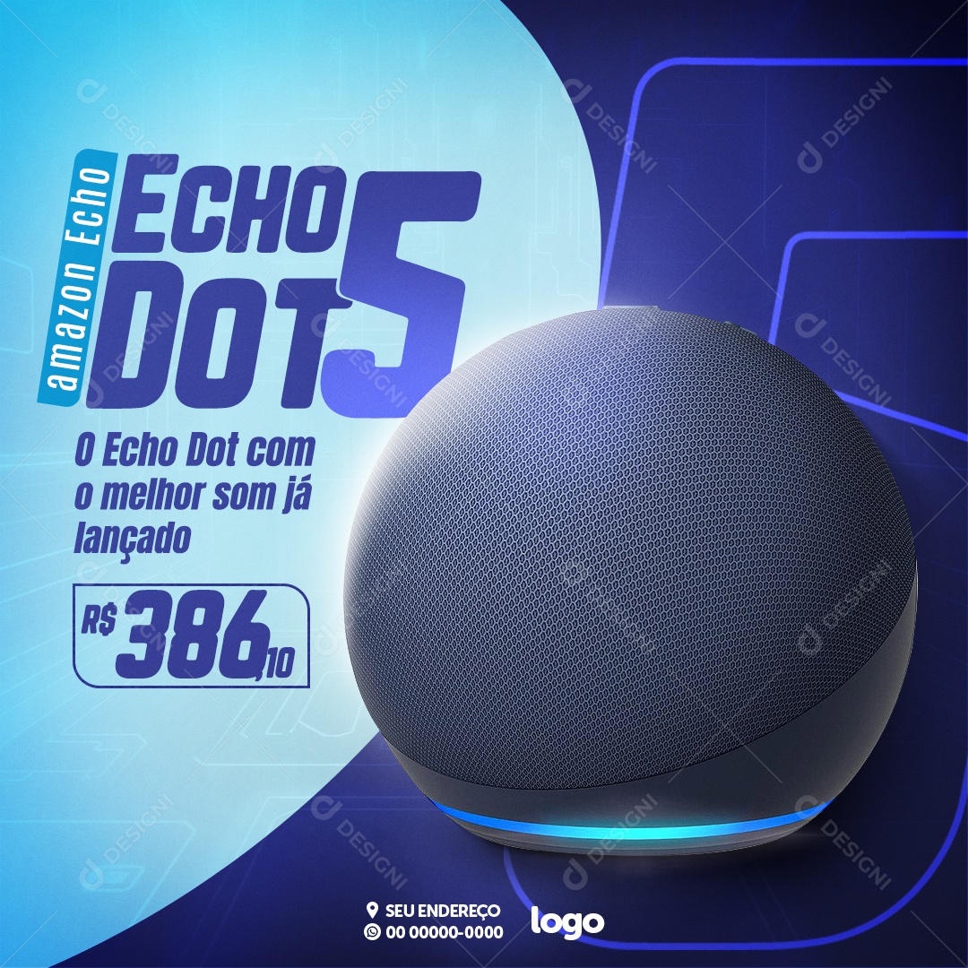 Informática Amazon Echo Dot 5 com Melhor Som já Lançado Social Media PSD Editável
