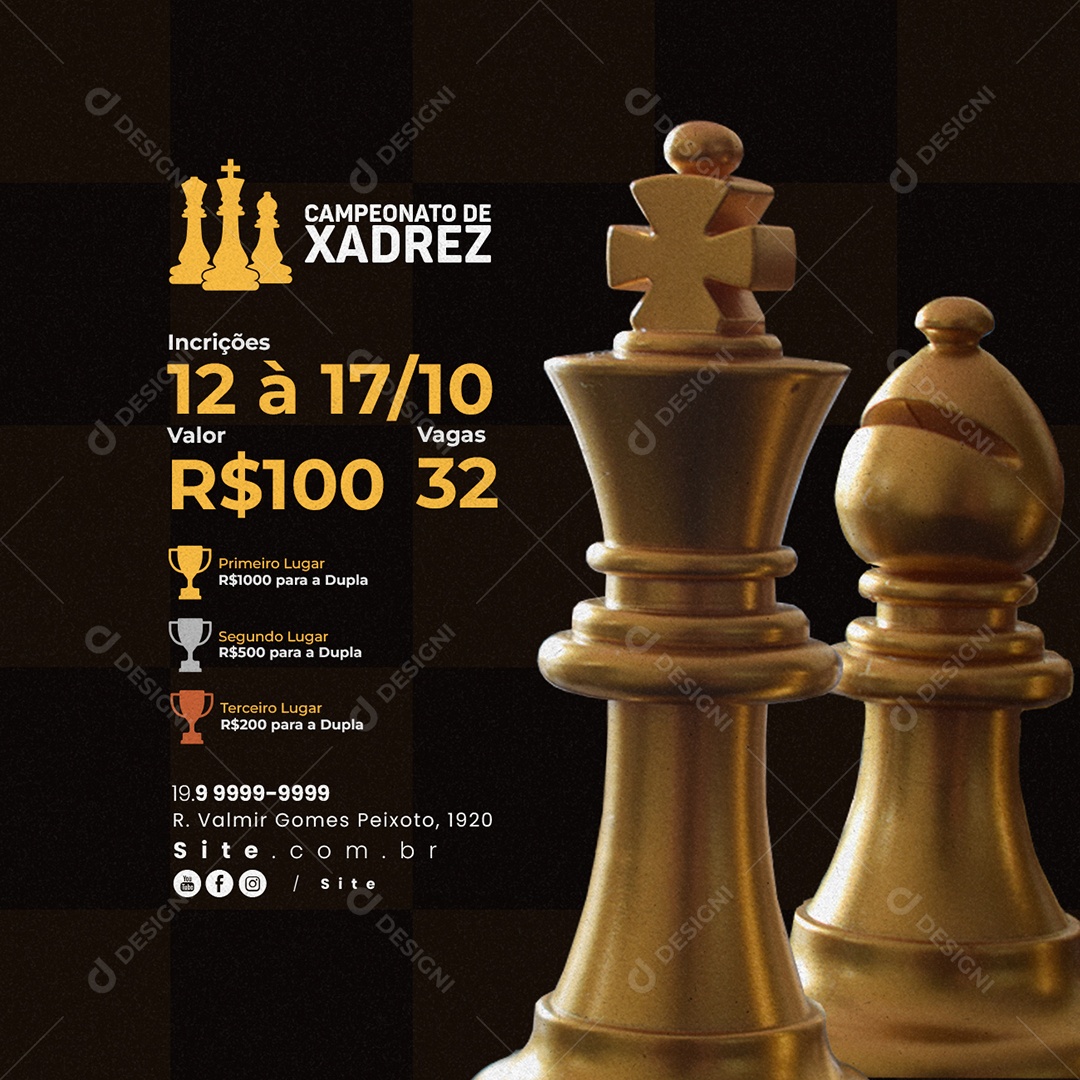 Torneios Campeonato De Xadrez Social Media PSD Editável