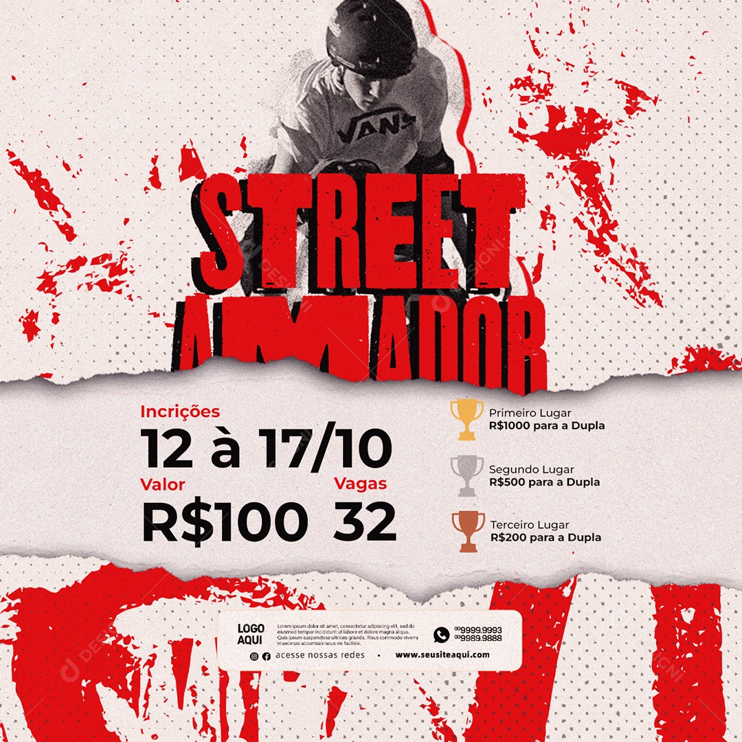 Torneios Street Amador de Skate Social Media PSD Editável