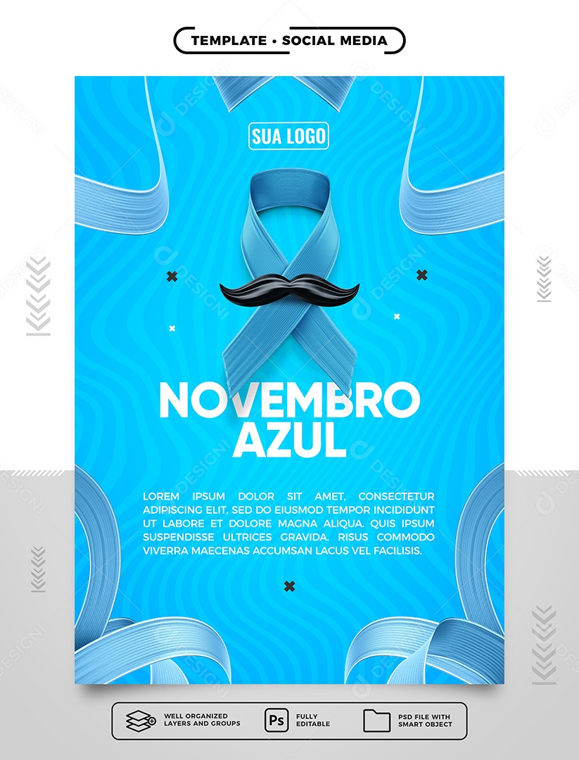 Novembro Azul Mês Mundial de Combate ao Câncer de Próstata Social Media PSD Editável