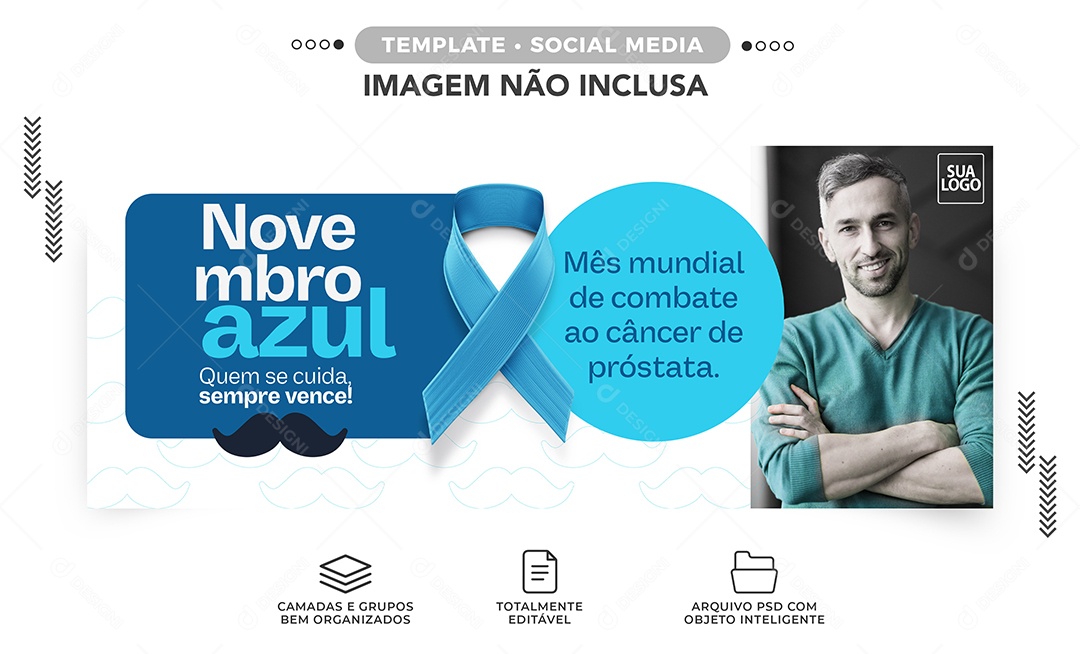 Banner Novembro Azul Quem se Cuida Sempre Vence Mês Mundial de Combate ao Câncer de Próstata Social Media PSD Editável