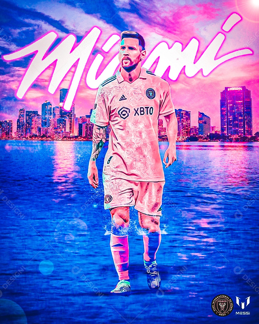 Social Media Flyer Futebol Jogador Messi Miami PSD Editável