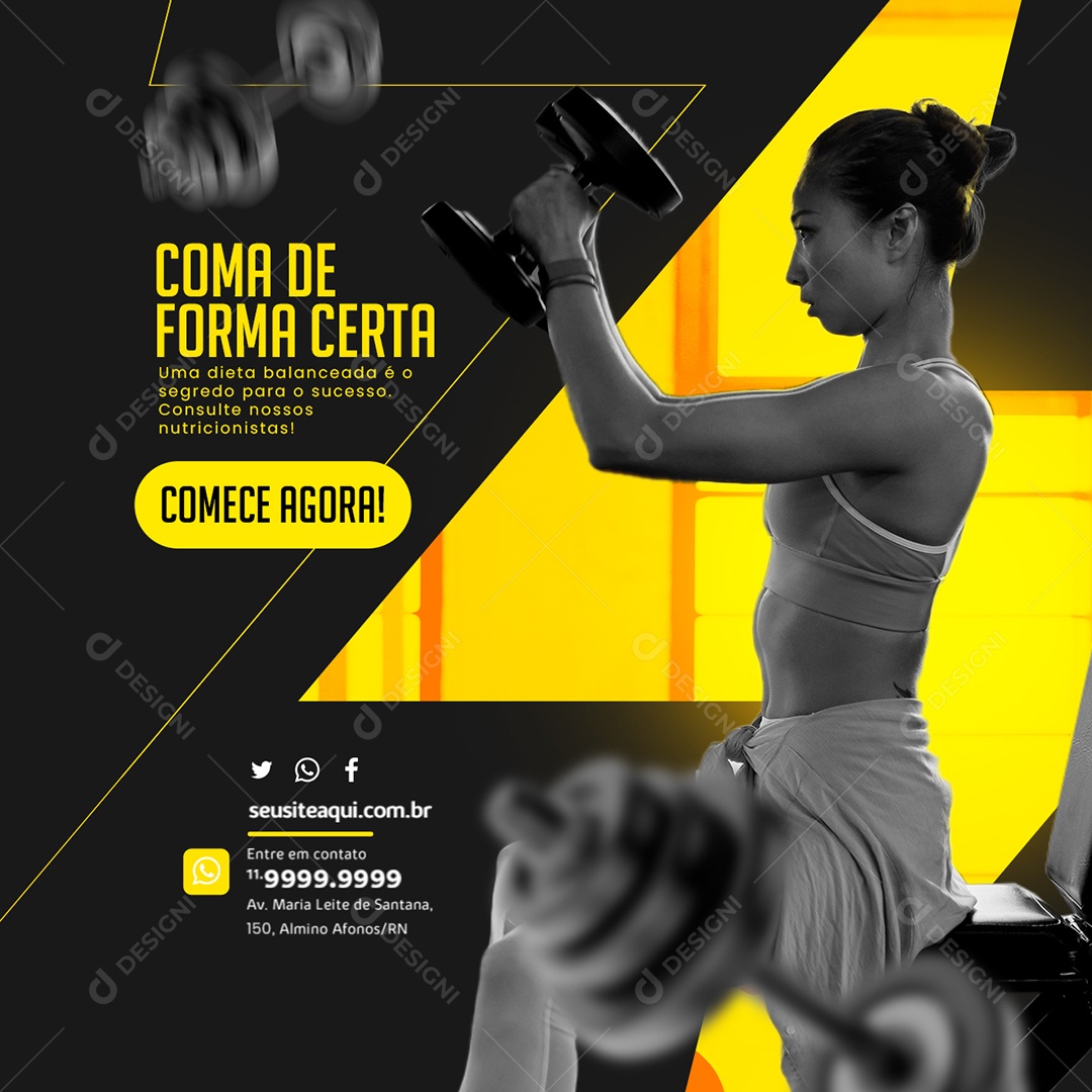 Social Media Academia Coma De Forma Certa uma Dieta Balanceada Comece Agora PSD Editável