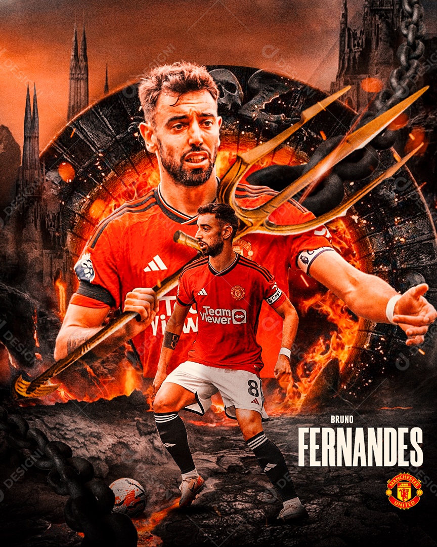 Flyer Futebol Jogador Bruno Fernandes Social Media PSD Editável