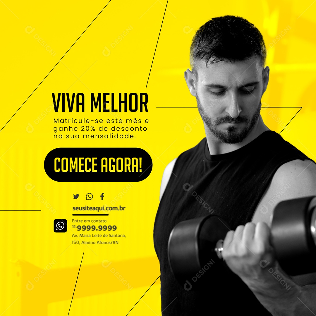 Academia Viva Melhor Matricule se Este Mês Comece Agora Social Media PSD Editável