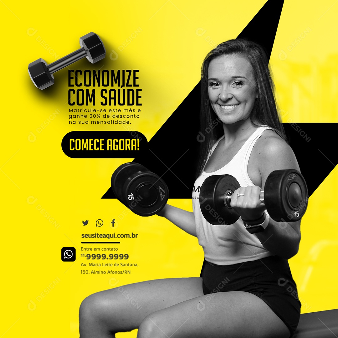 Academia Economize com Saúde Matricule se esse Mês Comece Agora Social Media PSD Editável
