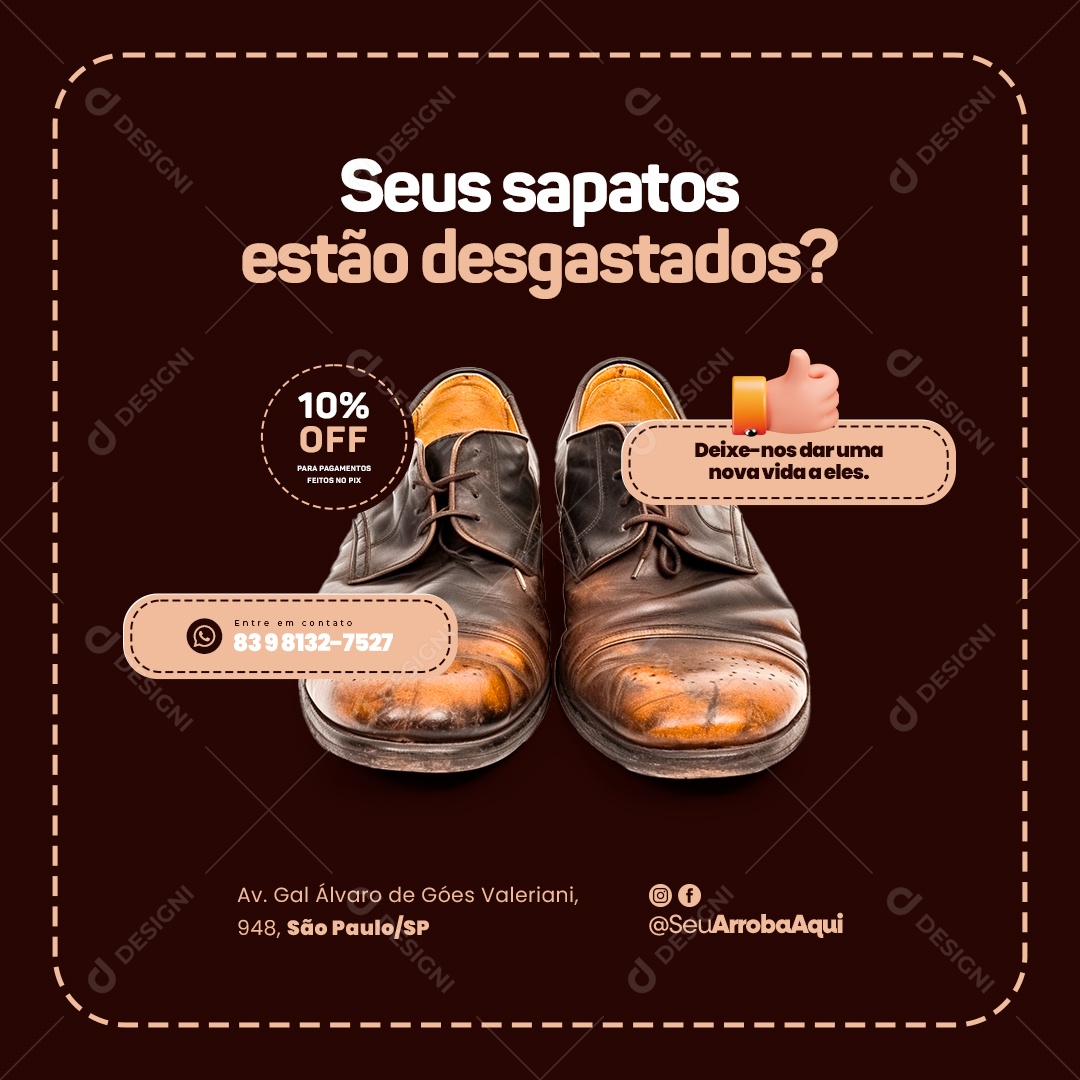 Sapateiro Seus Sapatos Estão Desgastados 10% Off Social Media PSD Editável